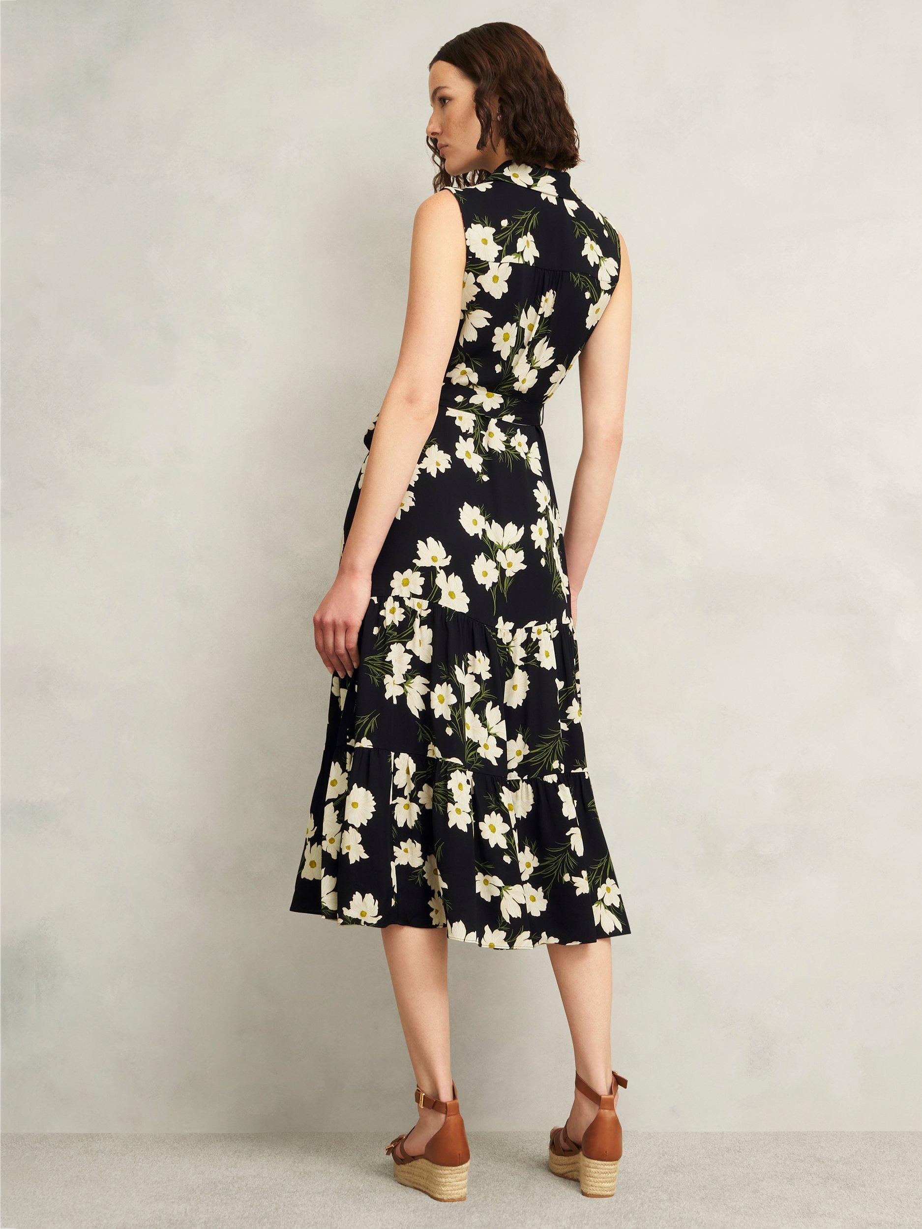 Product image 2 of 5, which shows Hobbs Petite Thea Floral Shirt Dress, Navy/Multi, 10