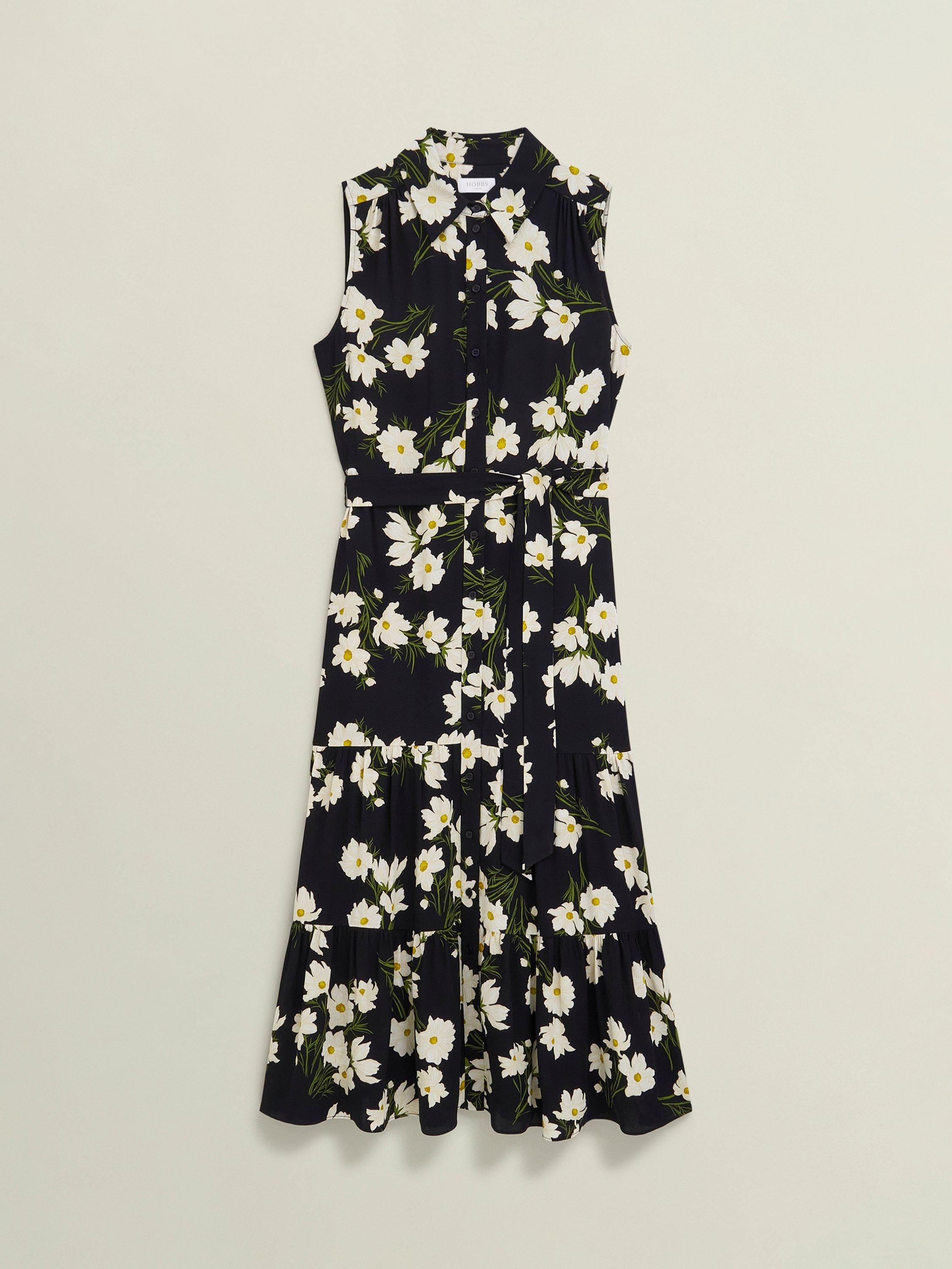 Product image 4 of 5, which shows Hobbs Petite Thea Floral Shirt Dress, Navy/Multi, 10