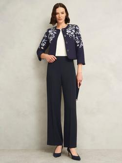 Hobbs Petite Mel Wide Leg Trousers, Navy, Navy
