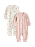 Lindex Baby Cotton Zipped Animal Print Pyjama Set, Light Dusty Pink