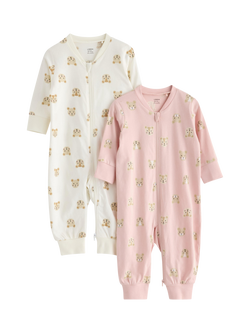 Lindex Baby Cotton Zipped Animal Print Pyjama Set, Light Dusty Pink, Light Dusty Pink
