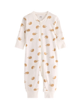Lindex Baby Cotton Zip Front Hedgehog Print Pyjama Suit, Light Dusty White