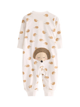 Lindex Baby Cotton Zip Front Hedgehog Print Pyjama Suit, Light Dusty White
