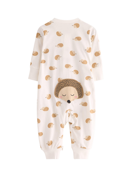 Lindex Baby Cotton Zip Front Hedgehog Print Pyjama Suit, Light Dusty White - view 2, Light Dusty White
