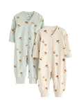 Lindex Baby Cotton Zip Front Fox Print Pyjama Suit Set, Light Aqua