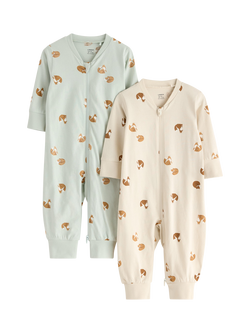 Lindex Baby Cotton Zip Front Fox Print Pyjama Suit Set, Light Aqua, Light Aqua