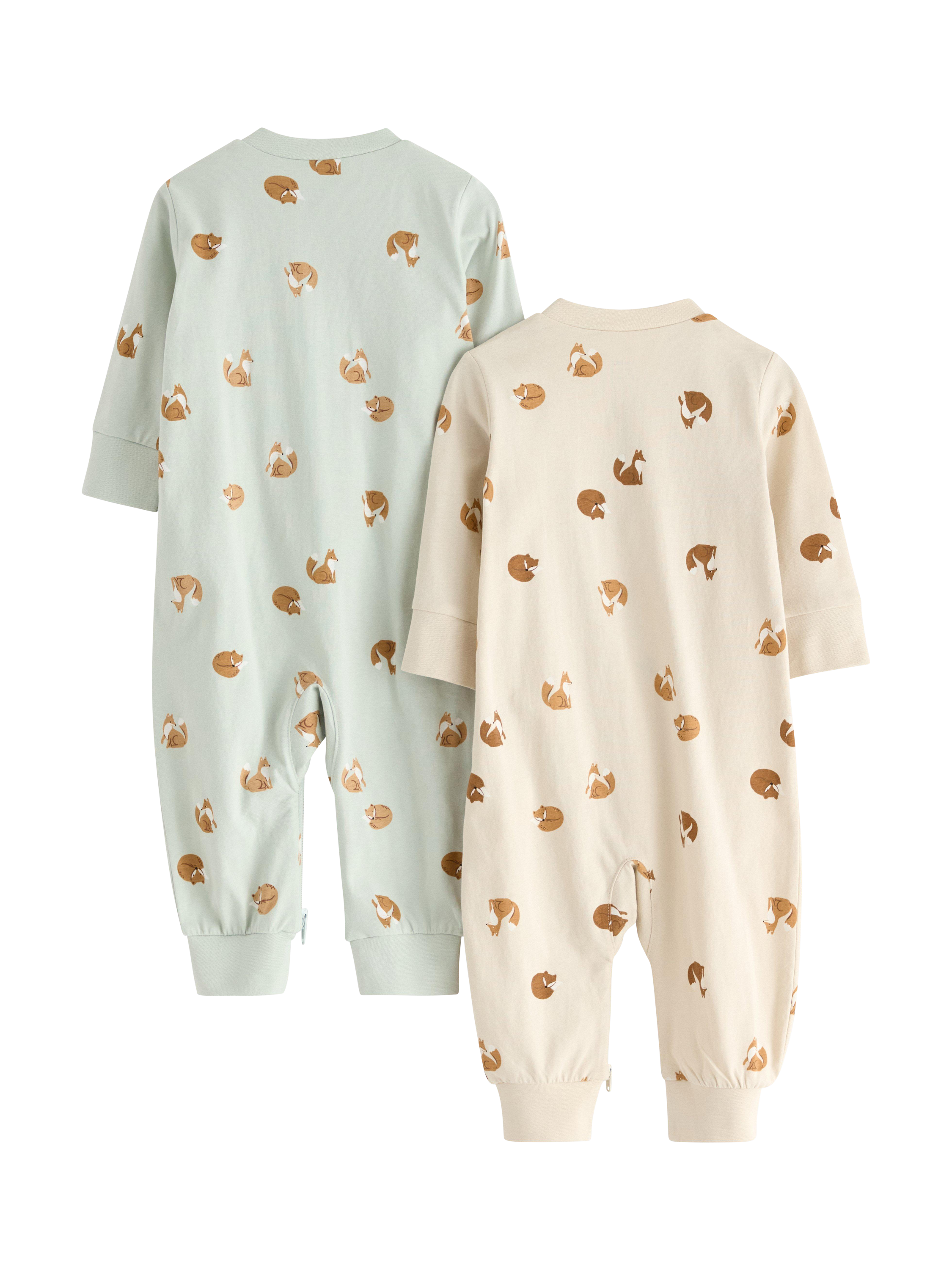 Product image 2 of 3, which shows Lindex Baby Cotton Zip Front Fox Print Pyjama Suit Set, Light Aqua, 2-4 months