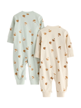 Lindex Baby Cotton Zip Front Fox Print Pyjama Suit Set, Light Aqua