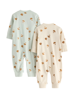 Lindex Baby Cotton Zip Front Fox Print Pyjama Suit Set, Light Aqua - view 2, Light Aqua