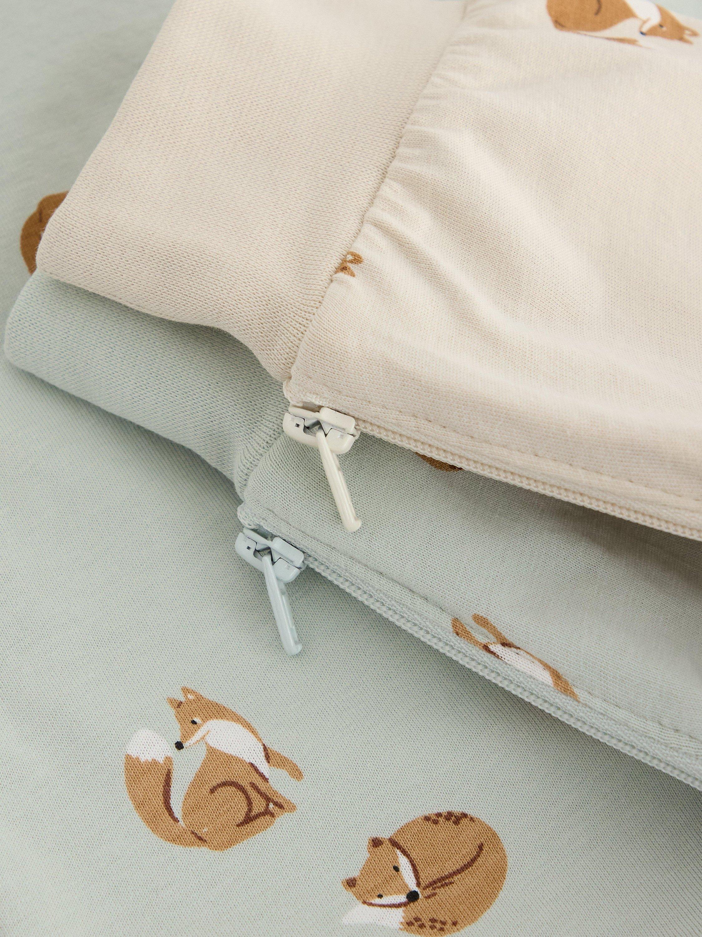 Product image 3 of 3, which shows Lindex Baby Cotton Zip Front Fox Print Pyjama Suit Set, Light Aqua, 2-4 months