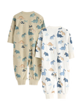 Lindex Baby Cotton Zip Front Dinosaur Print Pyjama Suit Set, Light Dusty Green