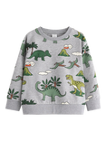 Lindex Kids' Cotton Blend Relaxed Dinosaur Print Sweatshirt, Grey Melange