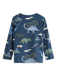 Lindex Kids' Cotton Long Sleeved Dinosaur Print Top, Dark Blue