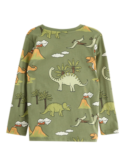 Lindex Kids' Cotton Long Sleeved Dinosaur Print Top, Light Dusty Green - view 2, Light Dusty Green