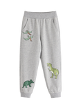 Lindex Kids' Cotton Blend Dinosaur Print Jogging Bottoms, Grey Melange