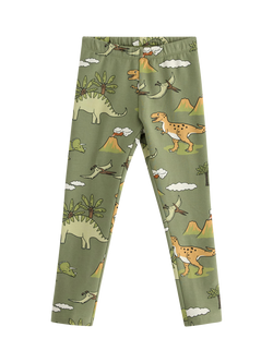 Lindex Kids' Elasticated Dinosaur Print Leggings, Light Dusty Green, Light Dusty Green