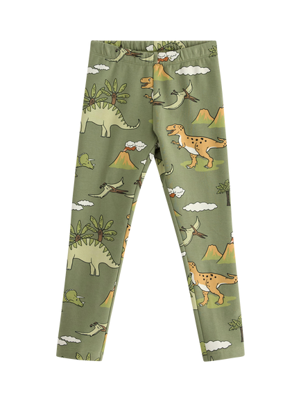 Lindex Kids' Elasticated Dinosaur Print Leggings, Light Dusty Green, Light Dusty Green