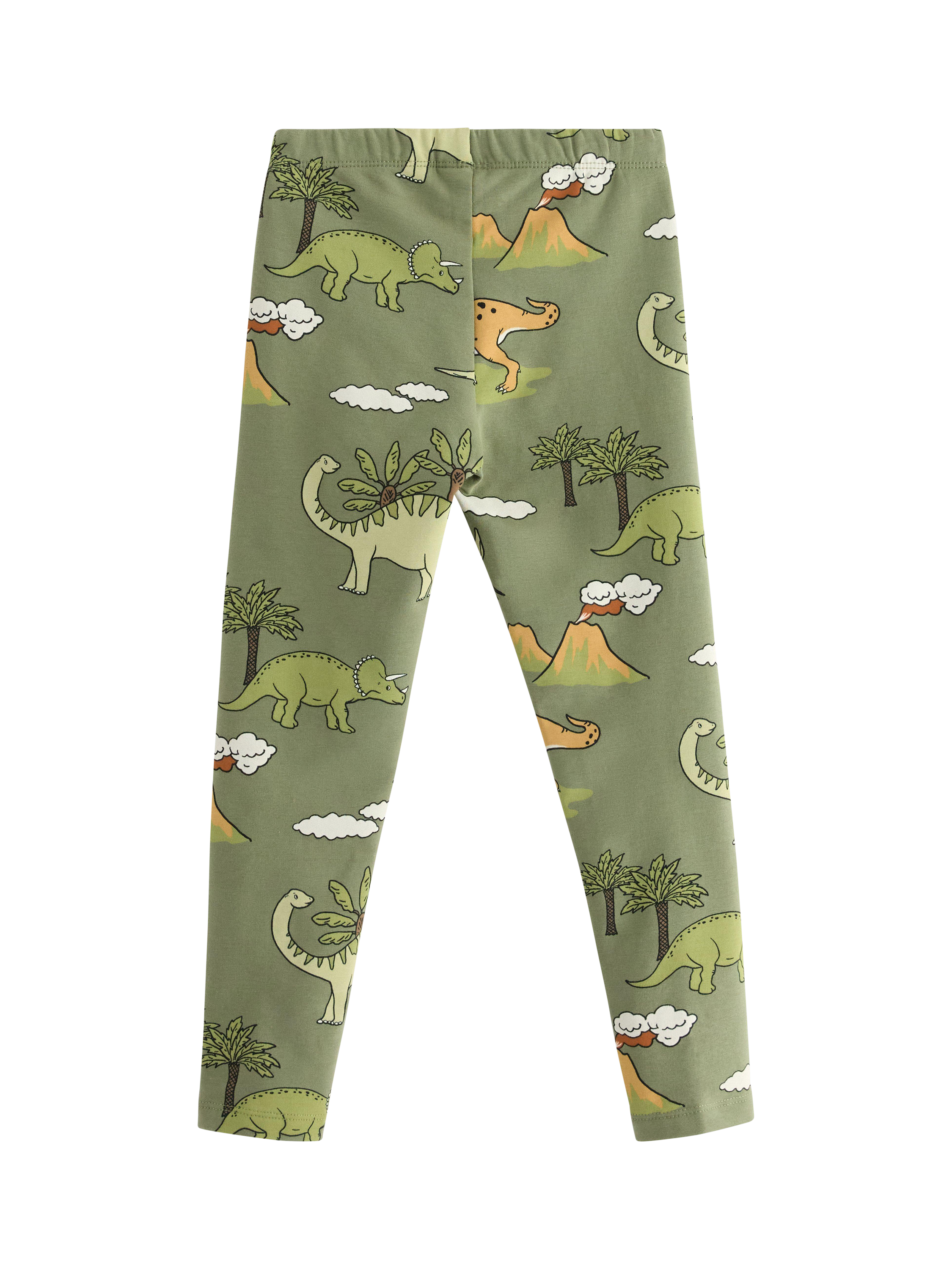 Product image 2 of 3, which shows Lindex Kids' Elasticated Dinosaur Print Leggings, Light Dusty Green, 2-3 years