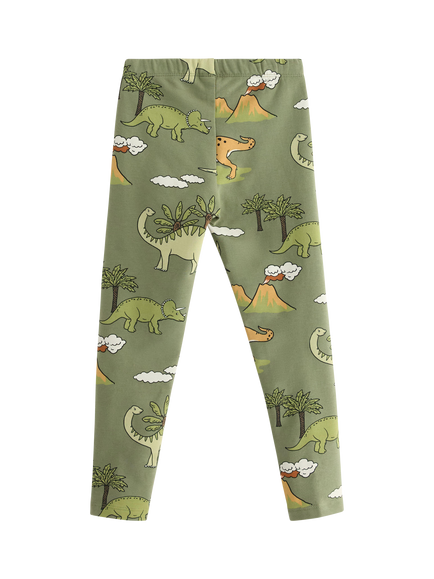 Lindex Kids' Elasticated Dinosaur Print Leggings, Light Dusty Green - view 2, Light Dusty Green