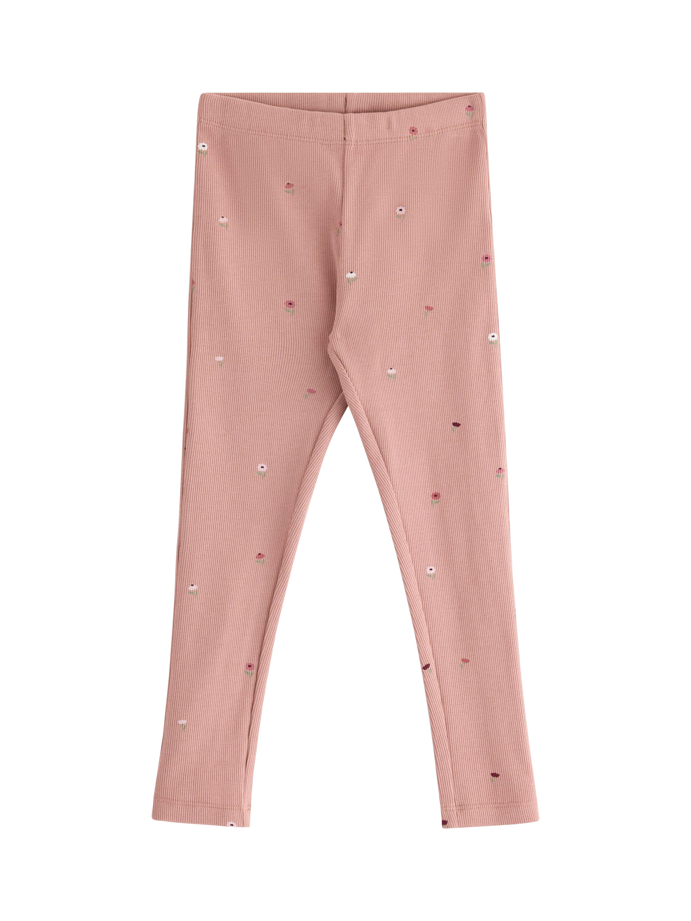 Product image 1 of 3, which shows Lindex Kids' Ribbed Floral Print Leggings, Dusty Pink, 2-3 years