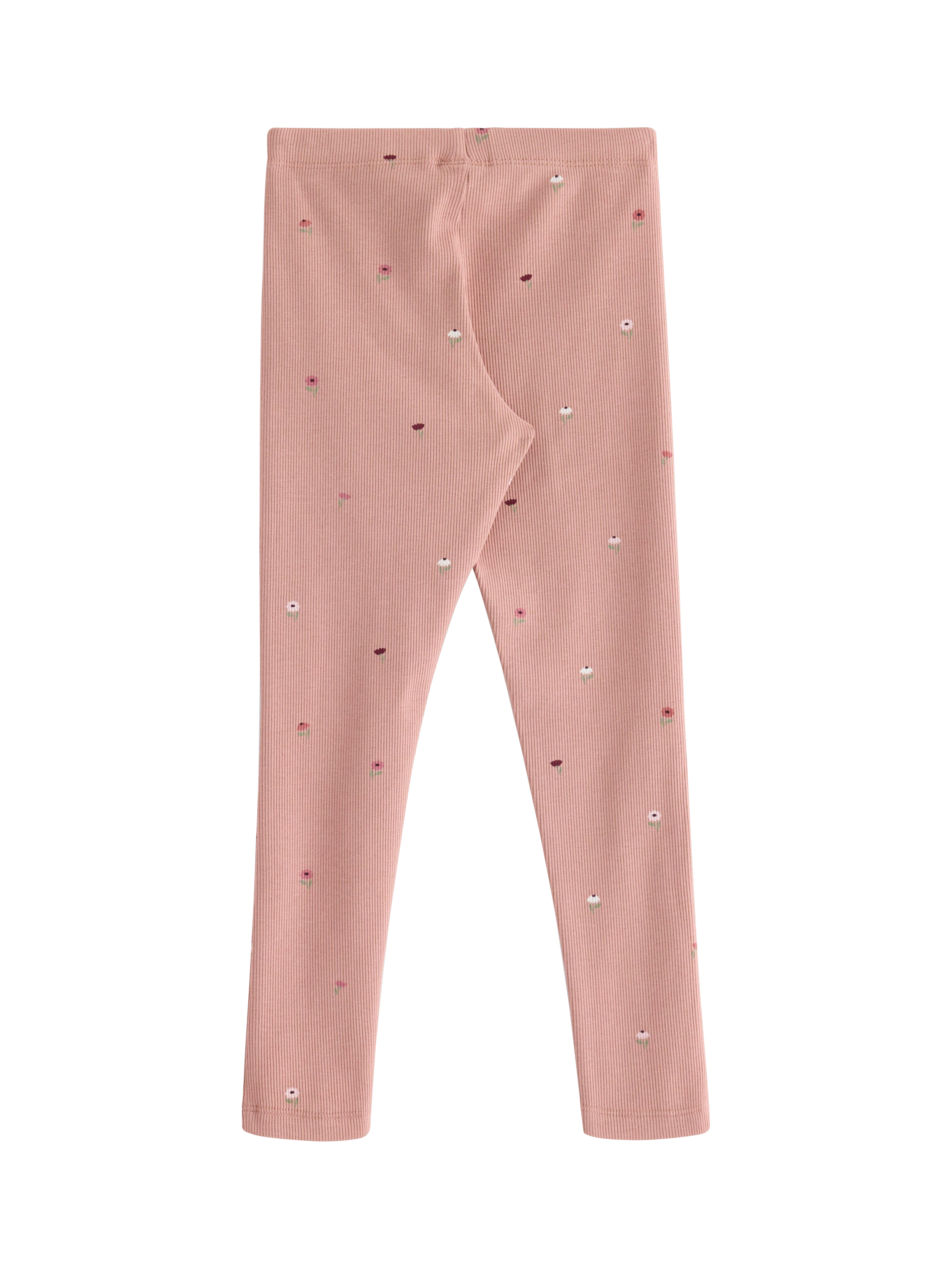 Product image 2 of 3, which shows Lindex Kids' Ribbed Floral Print Leggings, Dusty Pink, 2-3 years