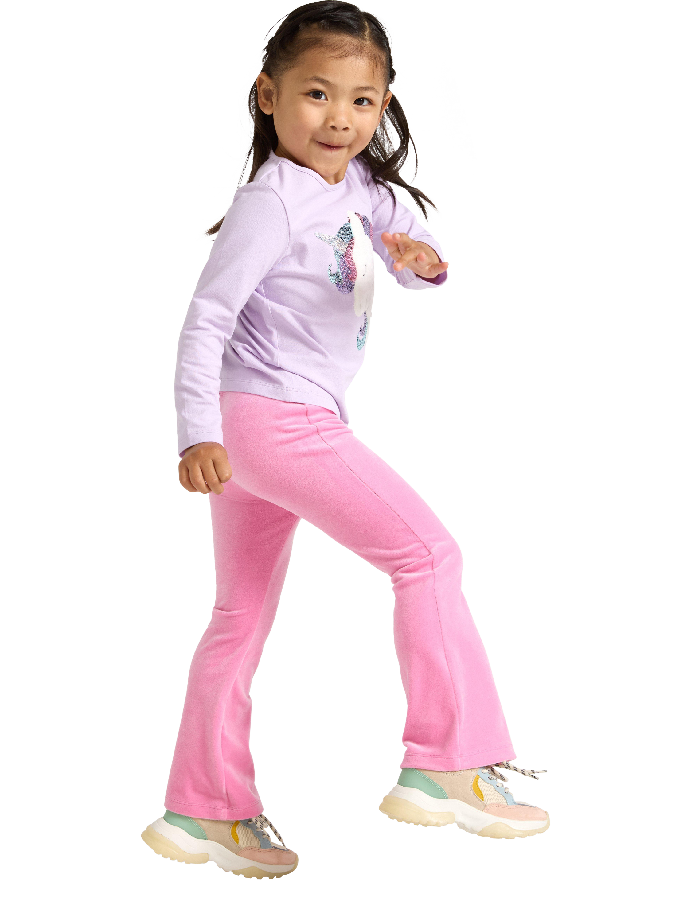 Product image 3 of 6, which shows Lindex Kids' Velour Elasticated Flared Leggings, Pink, 2-3 years