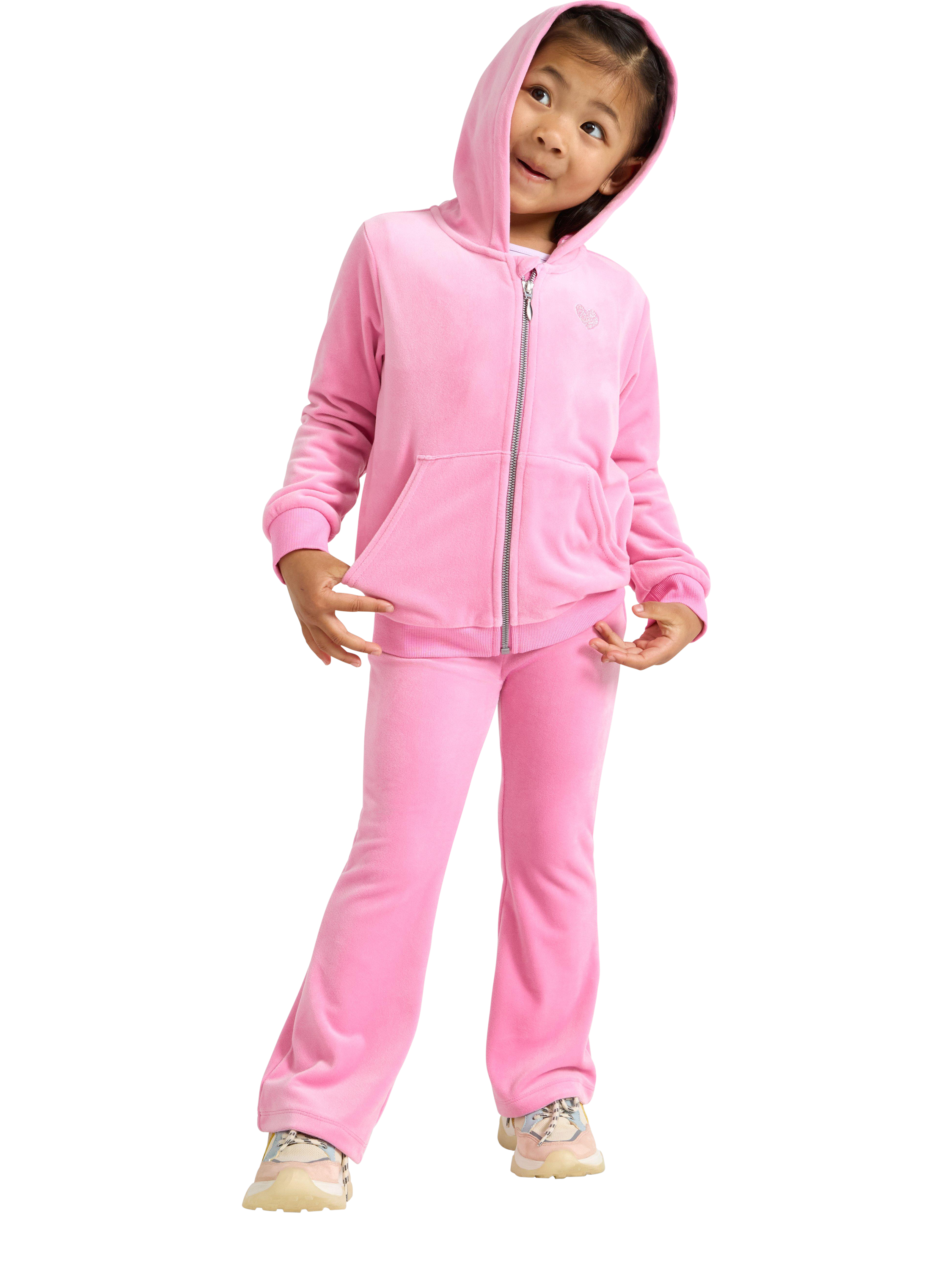 Product image 1 of 6, which shows Lindex Kids' Velour Relaxed Hooded Jacket, Pink, 2-4 years