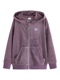 Lindex Kids' Velour Relaxed Hooded Jacket, Light Dusty Lilac