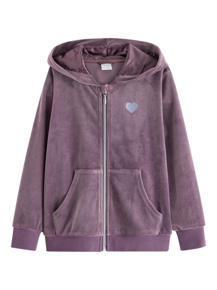Lindex Kids' Velour Relaxed Hooded Jacket, Light Dusty Lilac