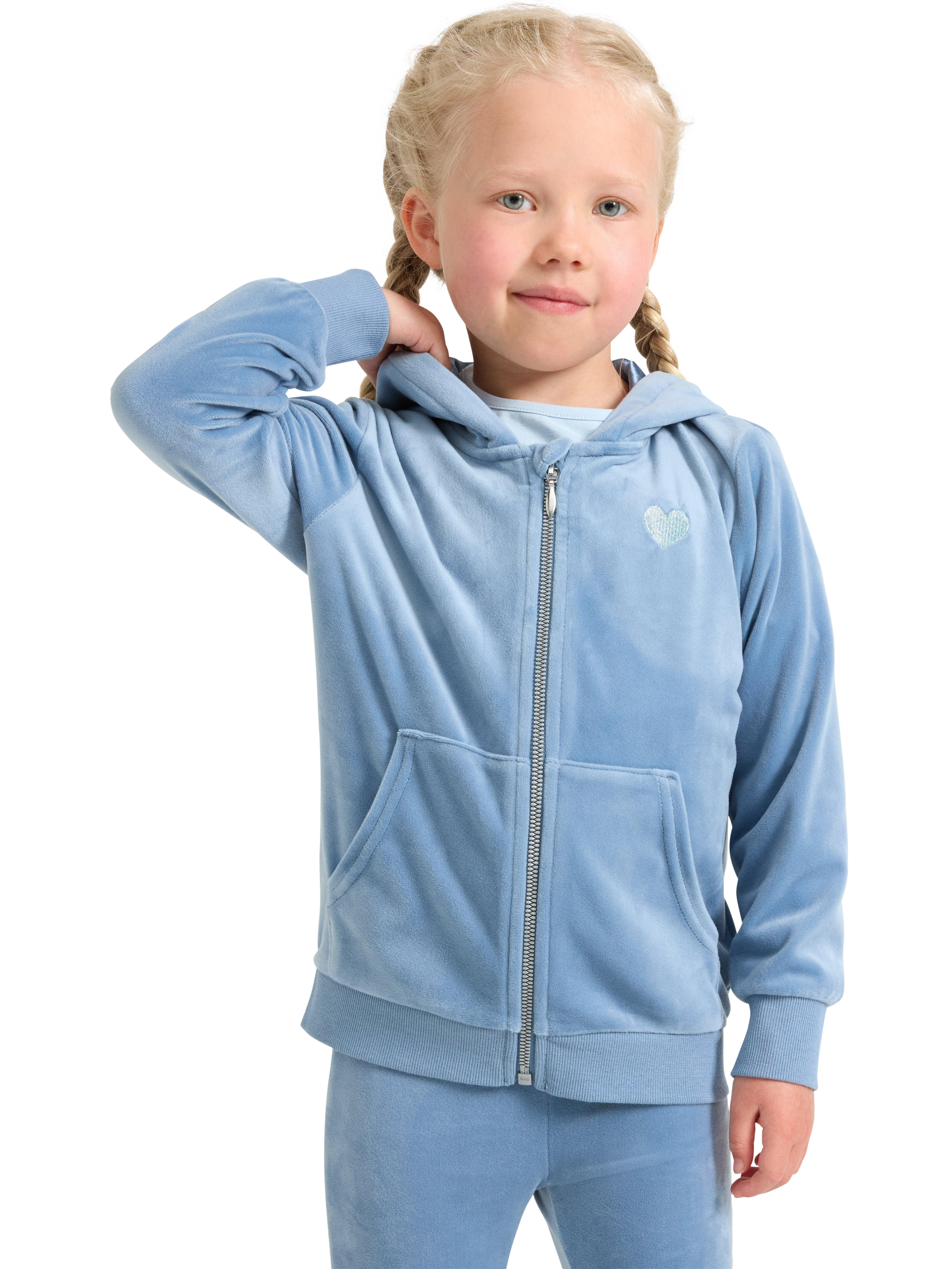 Product image 1 of 6, which shows Lindex Kids' Velour Relaxed Hooded Jacket, Light Dusty Blue, 18-24 months