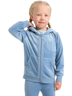 Lindex Kids' Velour Relaxed Hooded Jacket, Light Dusty Blue, Light Dusty Blue