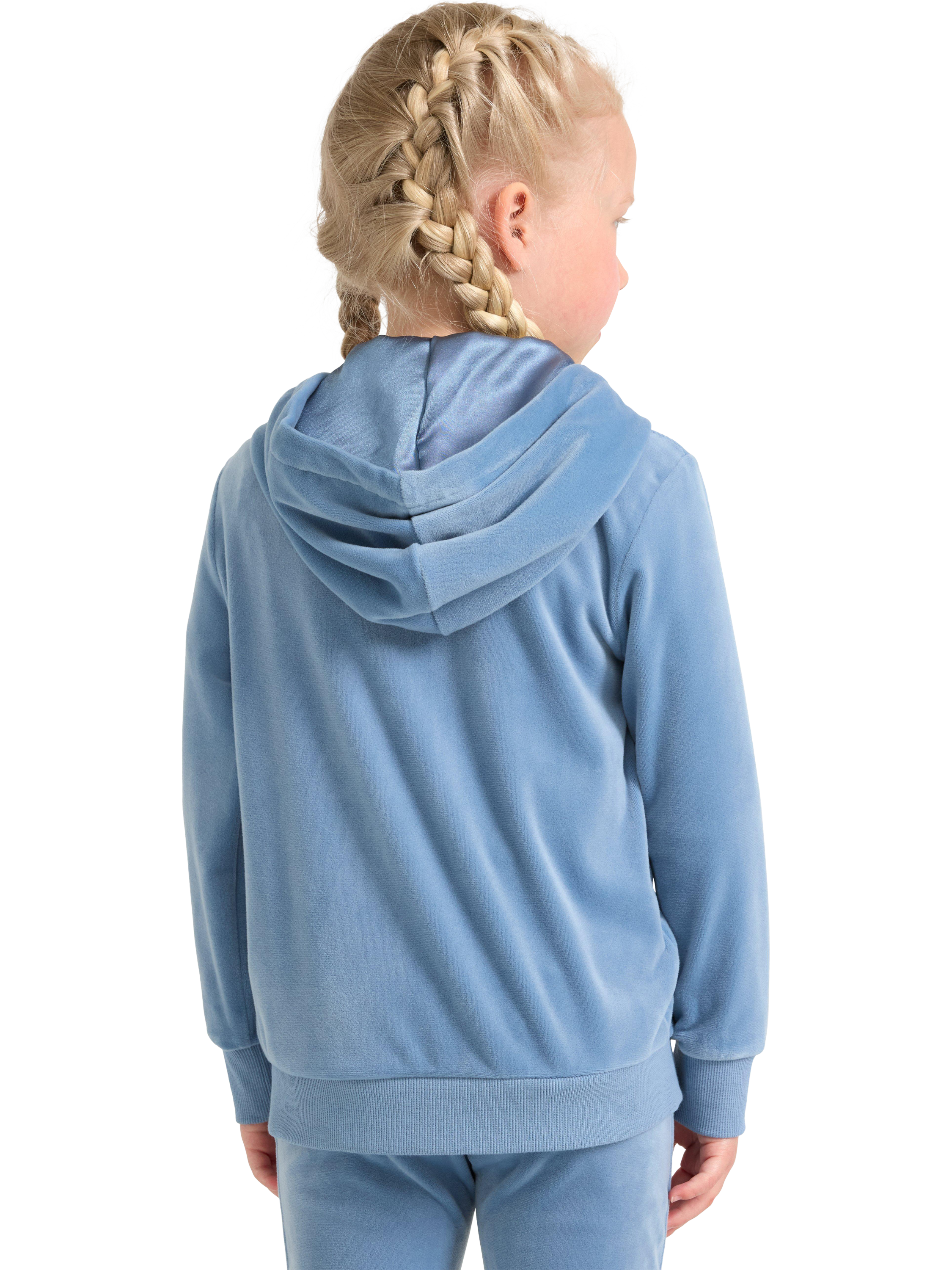Product image 2 of 6, which shows Lindex Kids' Velour Relaxed Hooded Jacket, Light Dusty Blue, 18-24 months