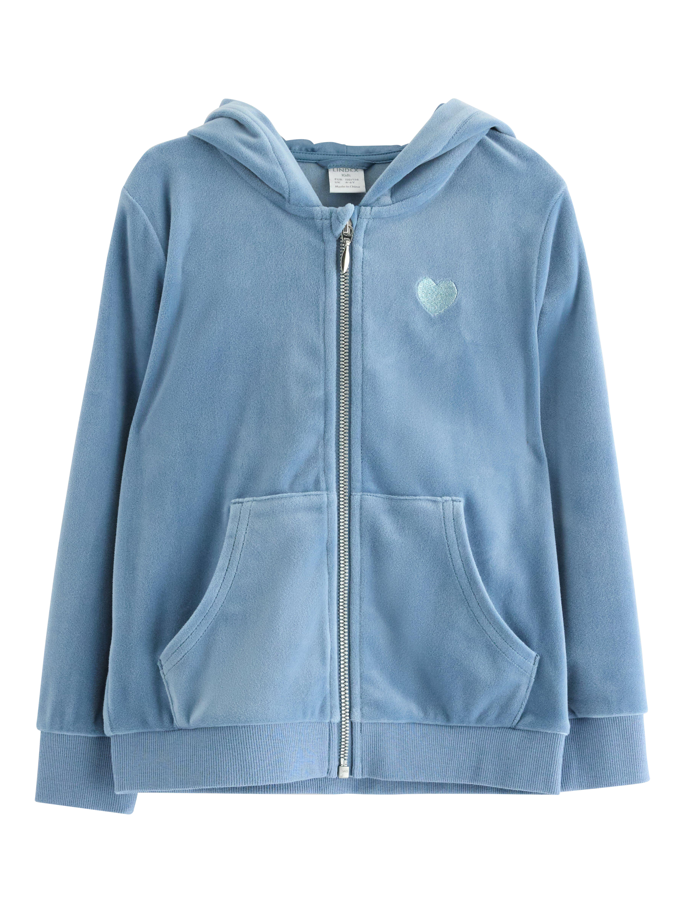 Product image 4 of 6, which shows Lindex Kids' Velour Relaxed Hooded Jacket, Light Dusty Blue, 18-24 months
