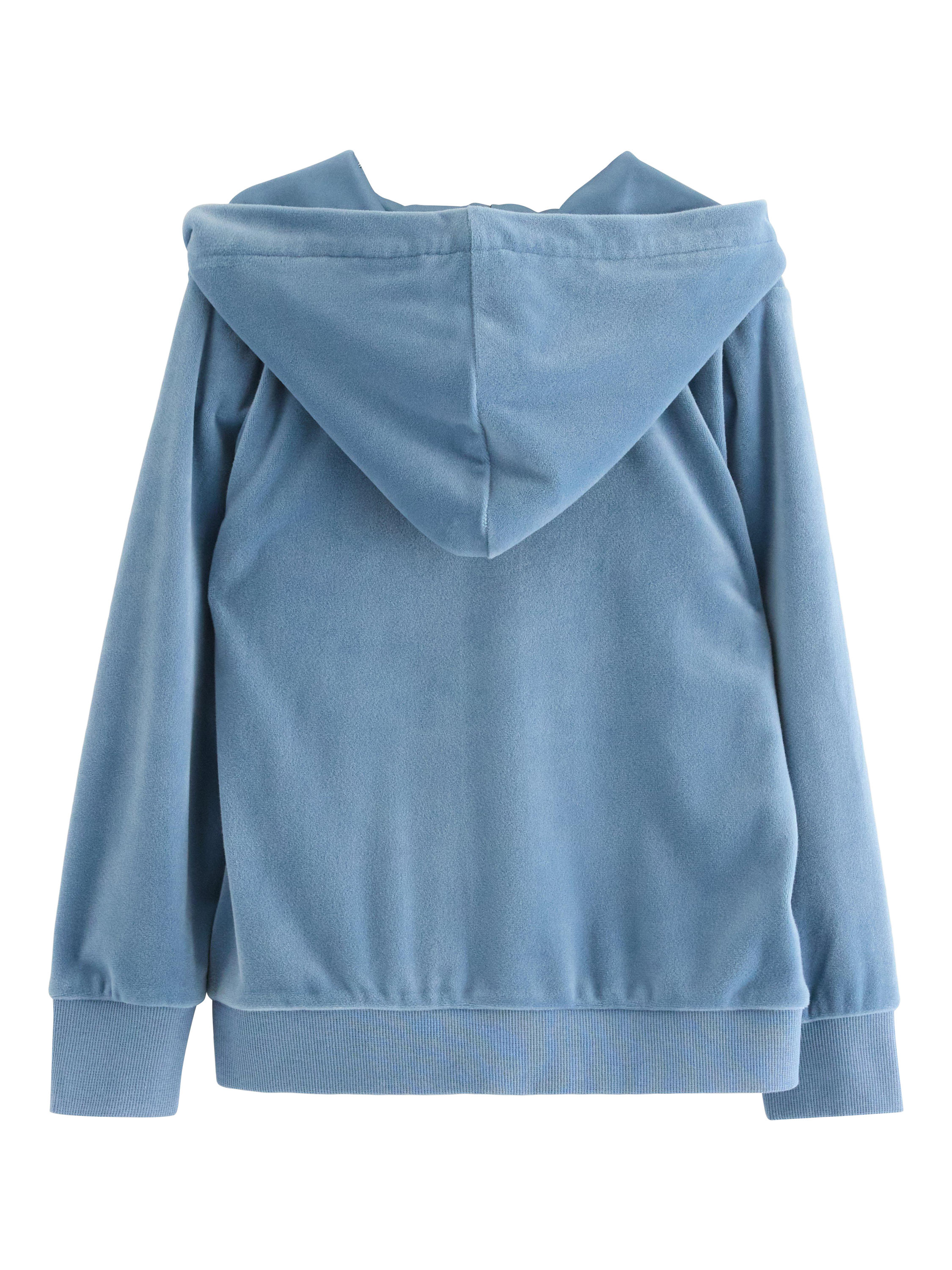 Product image 5 of 6, which shows Lindex Kids' Velour Relaxed Hooded Jacket, Light Dusty Blue, 18-24 months