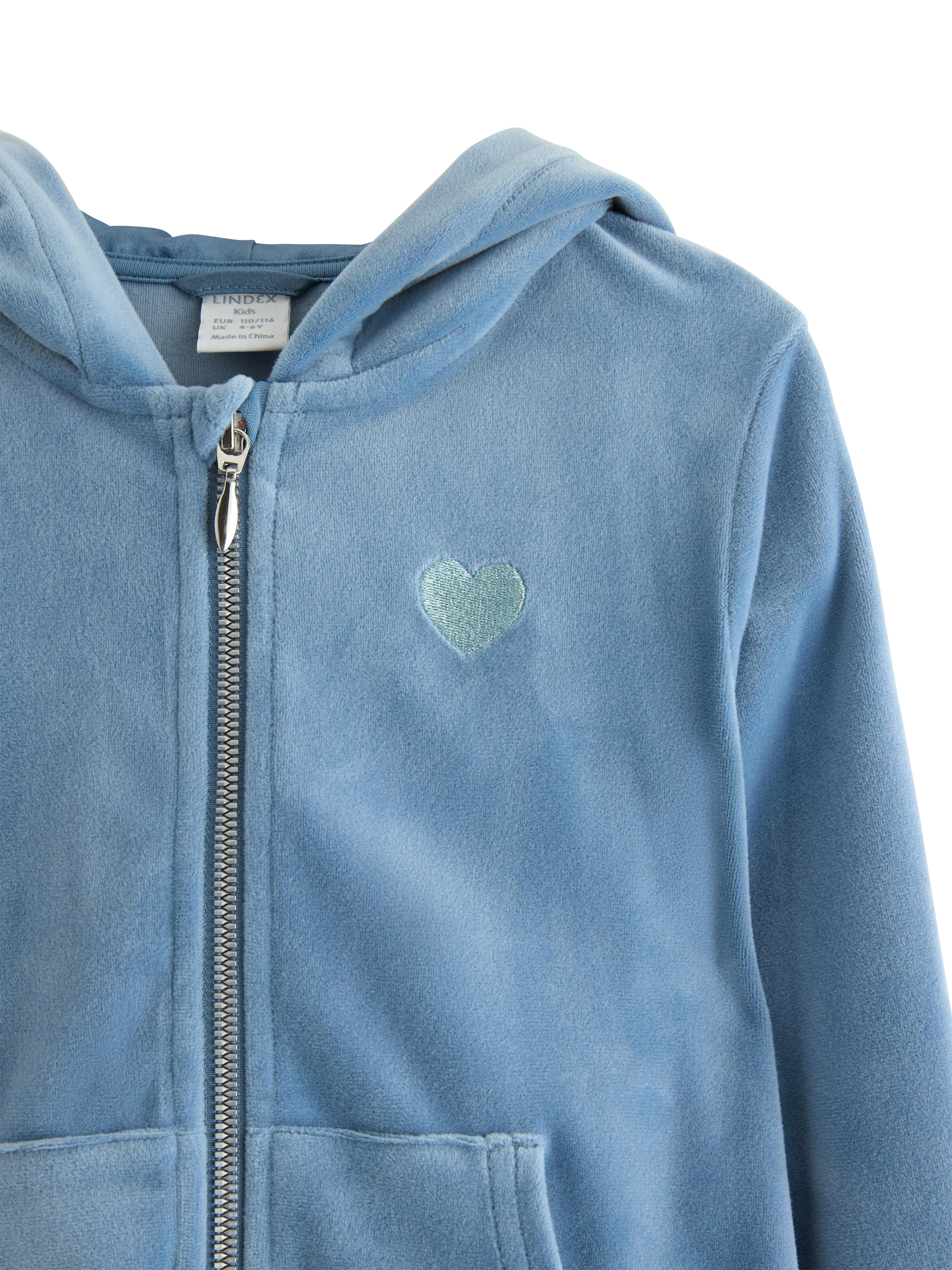 Product image 6 of 6, which shows Lindex Kids' Velour Relaxed Hooded Jacket, Light Dusty Blue, 18-24 months
