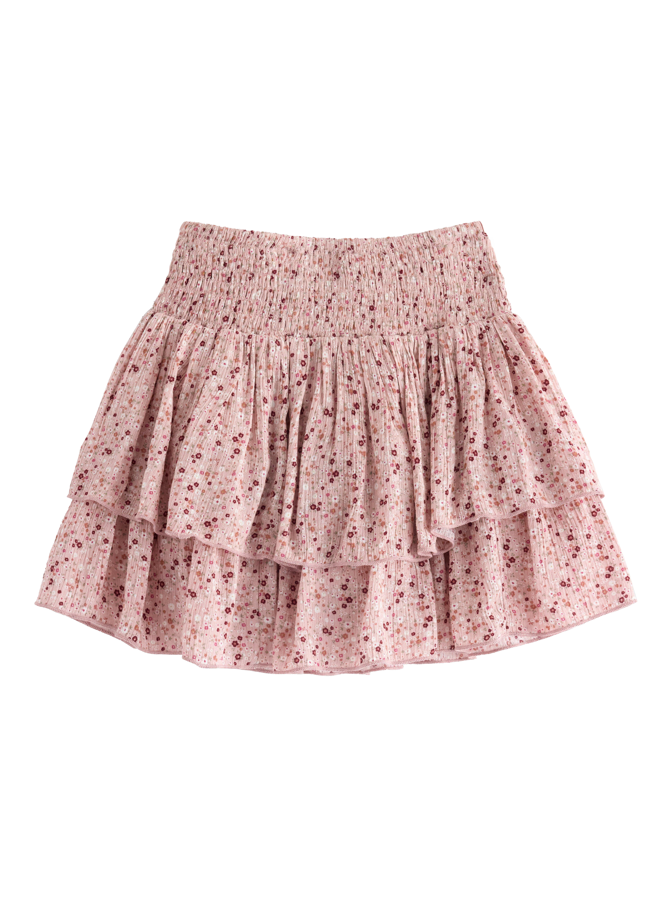 Product image 1 of 3, which shows Lindex Kids' Elasticated Tiered Floral Skirt, Dusty Pink, 3-4 years