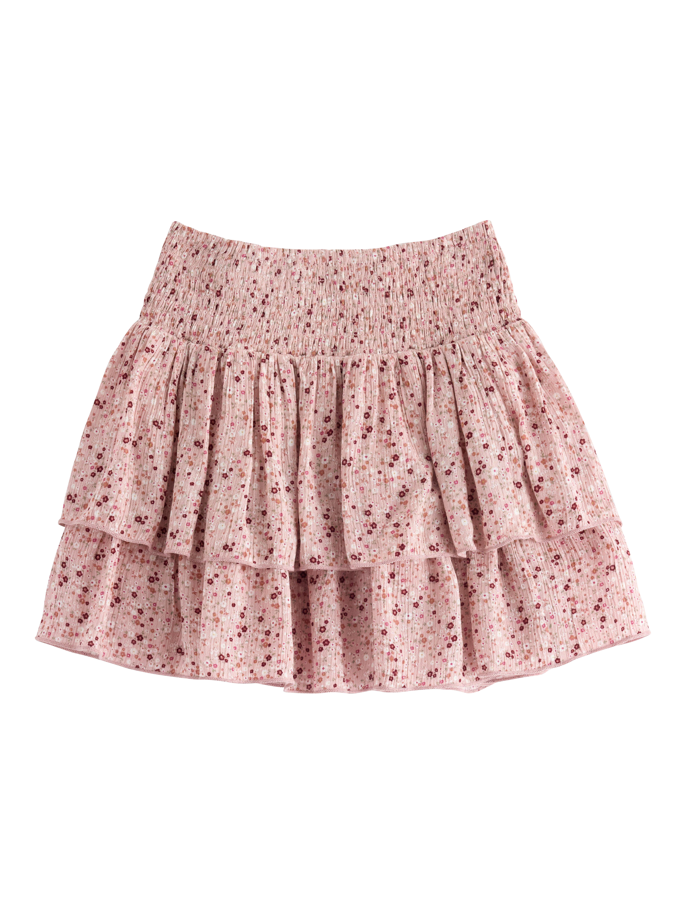 Product image 2 of 3, which shows Lindex Kids' Elasticated Tiered Floral Skirt, Dusty Pink, 3-4 years