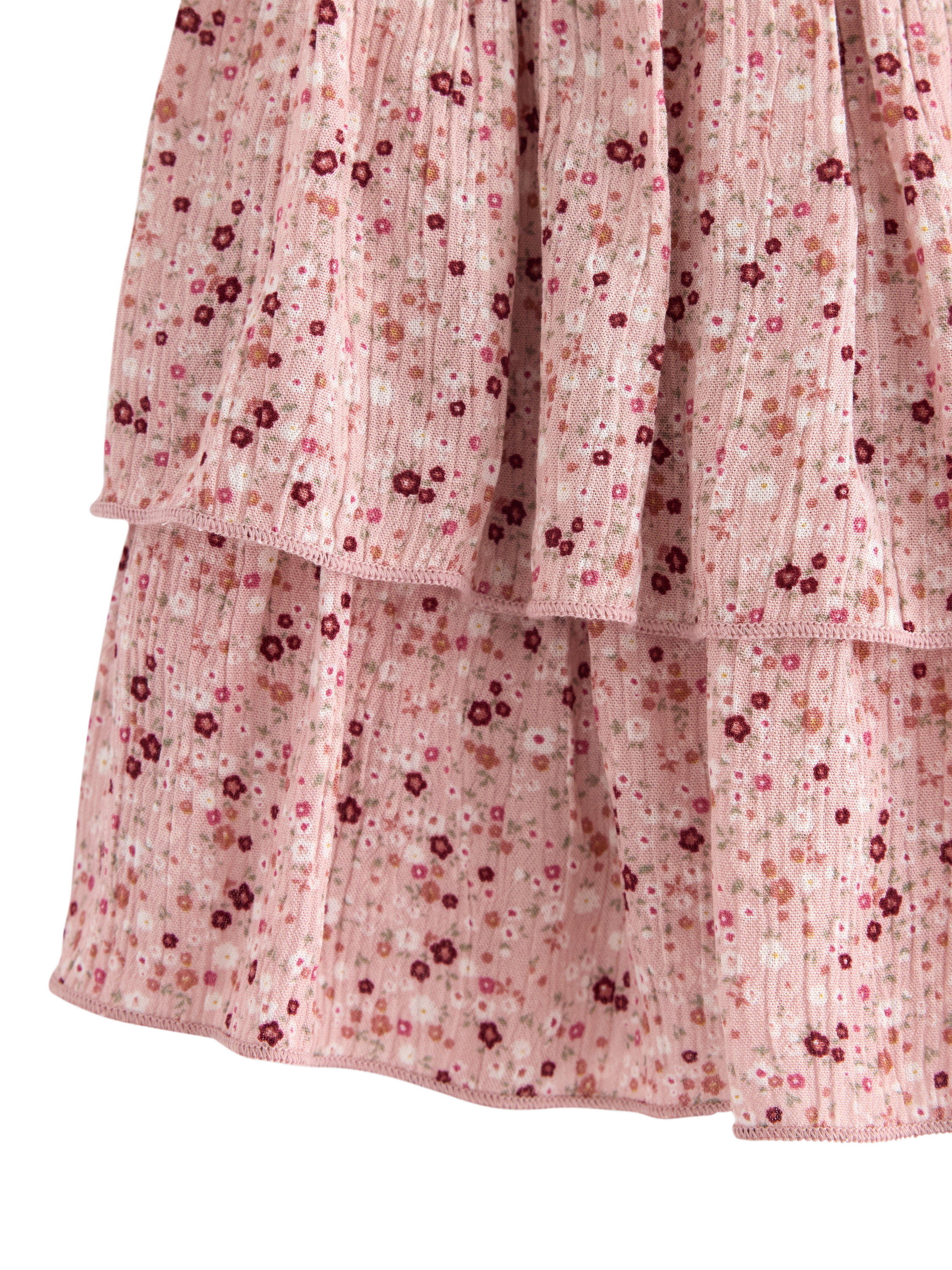 Product image 3 of 3, which shows Lindex Kids' Elasticated Tiered Floral Skirt, Dusty Pink, 3-4 years