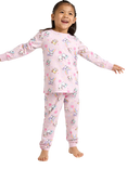 Lindex Kids' Cotton Long Sleeved Cat Print Pyjama Set, Dusty Pink