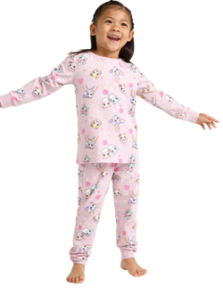 Lindex Kids' Cotton Long Sleeved Cat Print Pyjama Set, Dusty Pink, Dusty Pink