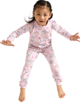 Lindex Kids' Cotton Long Sleeved Cat Print Pyjama Set, Dusty Pink