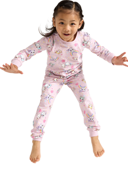 Lindex Kids' Cotton Long Sleeved Cat Print Pyjama Set, Dusty Pink - view 2, Dusty Pink