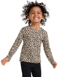 Lindex Kids' Cotton Long Sleeved Leopard Print Top, Beige