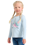 Lindex Kids' Cotton Long Sleeved Unicorn Top, Light Blue