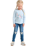 Lindex Kids' Cotton Long Sleeved Unicorn Top, Light Blue
