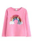Lindex Kids' Cotton Long Sleeved Sequin Rainbow Top, Pink