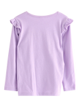 Lindex Kids' Cotton Long Frill Sleeved Cat Top, Light Lilac