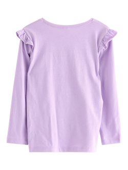 Lindex Kids' Cotton Long Frill Sleeved Cat Top, Light Lilac - view 2, Light Lilac