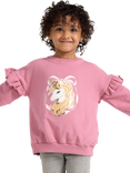 Lindex Kids' Cotton Sequin Unicorn Frill Jumper, Dusty Pink