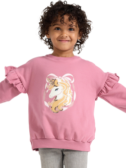 Lindex Kids' Cotton Sequin Unicorn Frill Jumper, Dusty Pink, Dusty Pink